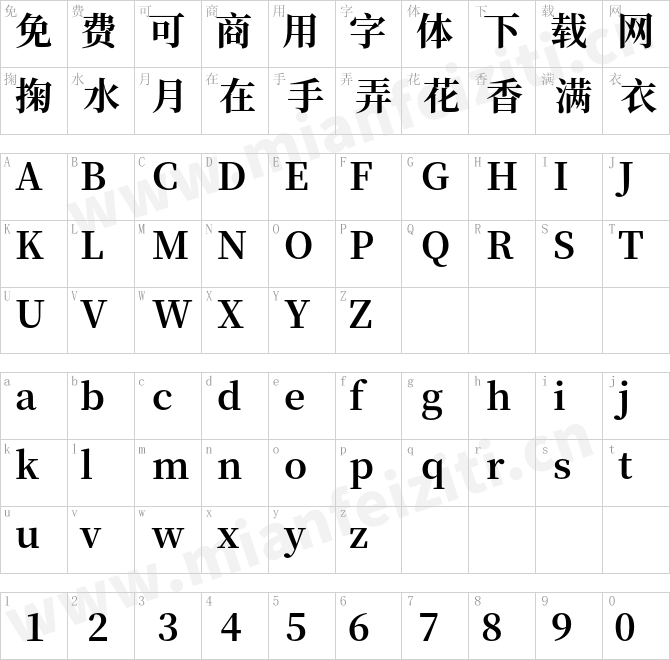 思源宋体_行高修正版_SourceHanSerifCN-Bold.otf的字体映射预览图