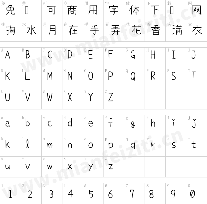 内海フォント-ExtraLight.ttf的字体映射预览图