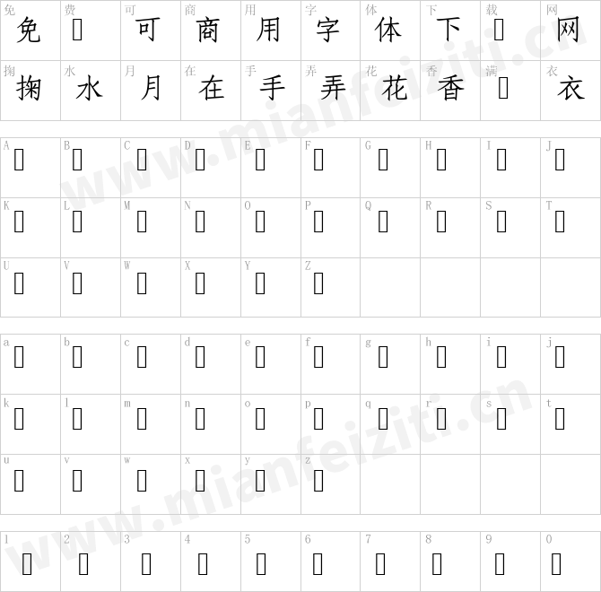 台灣cwTeX Q FangsongZH.ttf的字体映射预览图