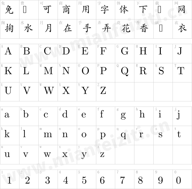 台灣cwTeX Q Kai.ttf的字体映射预览图