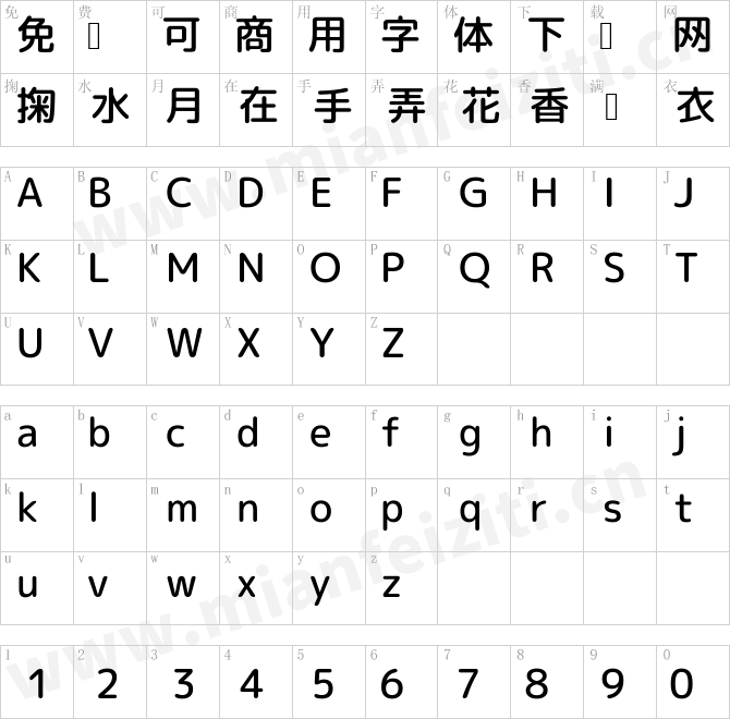 日文字体Rounded-X Mgen  1p medium.ttf的字体映射预览图