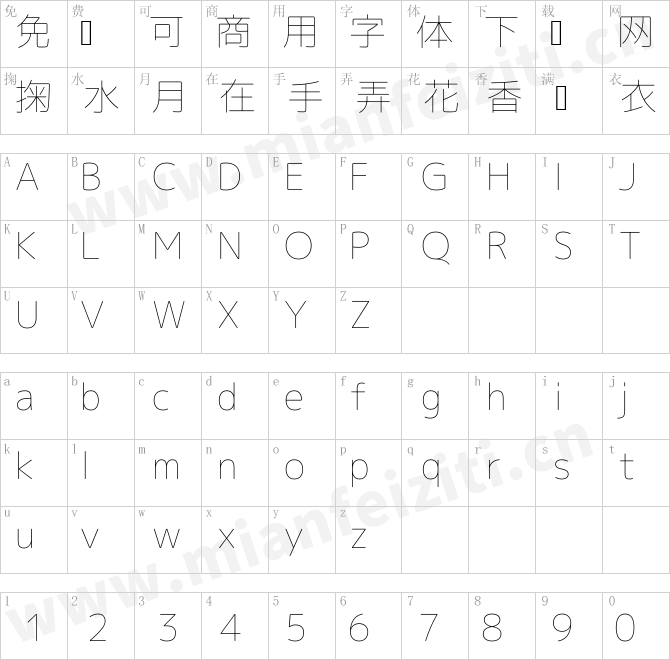 日文字体Rounded-X Mgen  1p thin.ttf的字体映射预览图