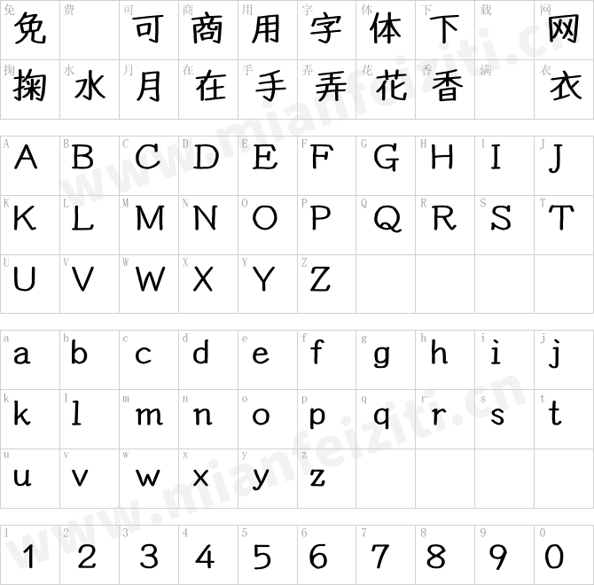 日文字型YOzS Pro B.otf的字体映射预览图