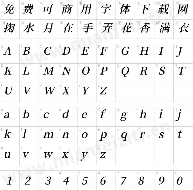 江城斜宋体 500W.ttf的字体映射预览图