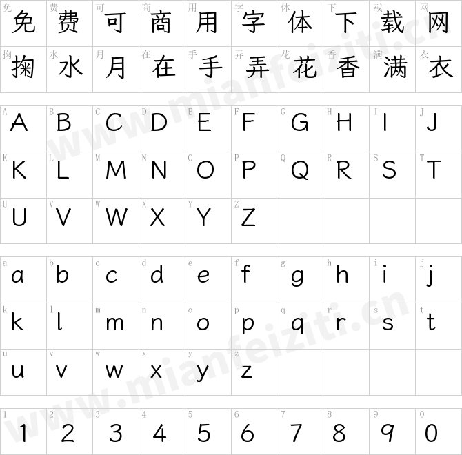 霞鹜文楷.ttf的字体映射预览图