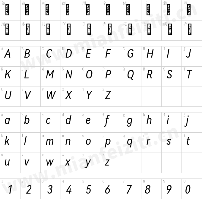 HarmonyOS_Sans_Condensed_Regular_Italic.ttf的字体映射预览图