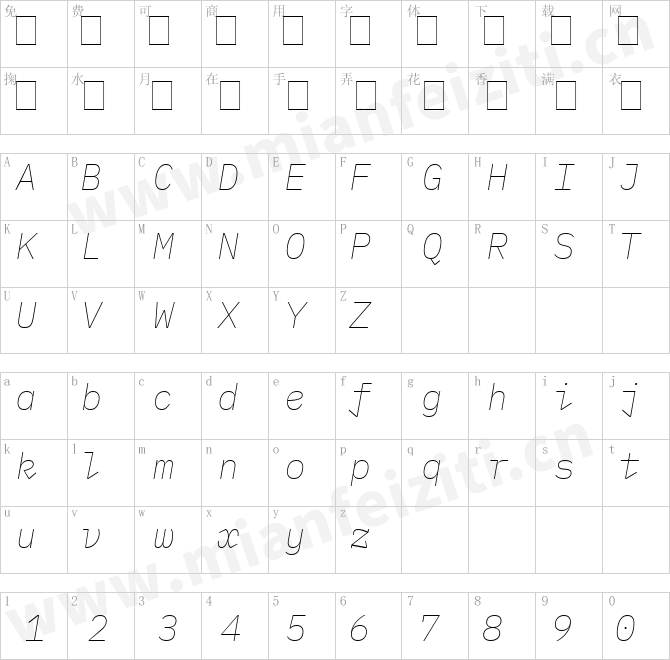 IBMPlexMono-ThinItalic.ttf的字体映射预览图