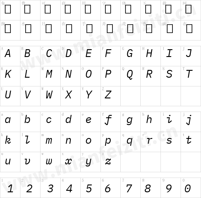 IBMPlexMono-Italic.ttf的字体映射预览图