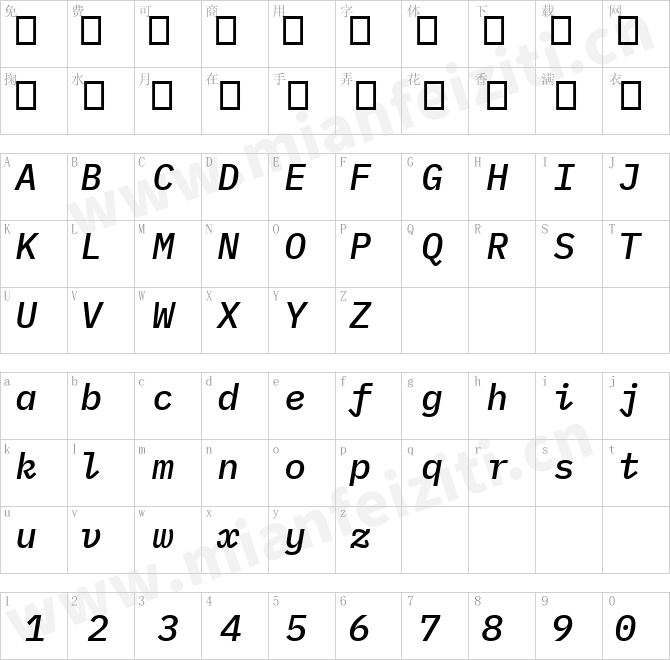IBMPlexMono-MediumItalic.ttf的字体映射预览图