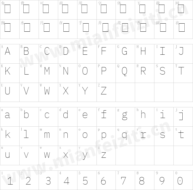 IBMPlexMono-Thin.ttf的字体映射预览图