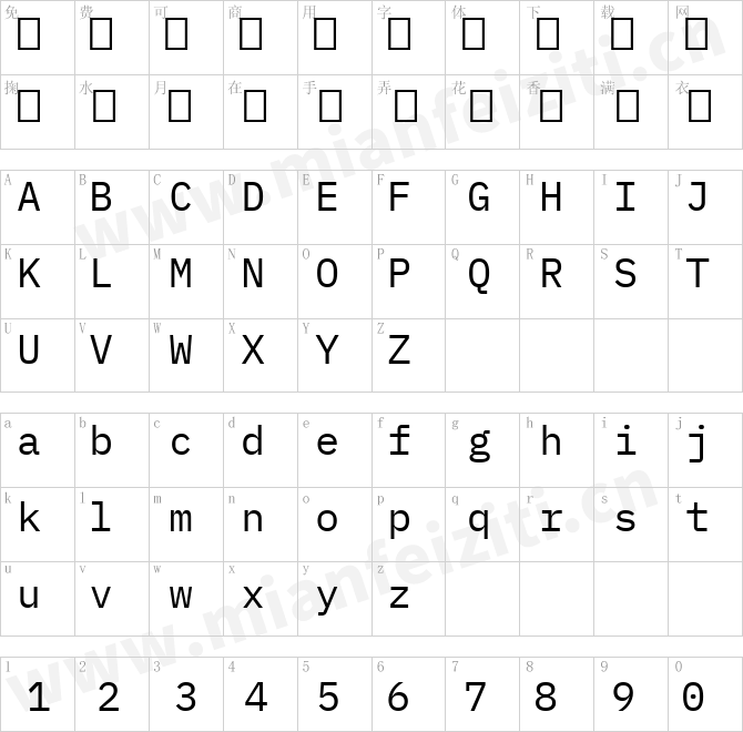 IBMPlexMono-Regular.ttf的字体映射预览图