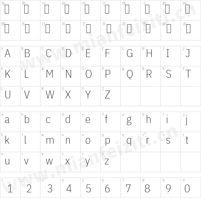 IBMPlexSansCondensed-ExtraLight.ttf的字体映射预览图