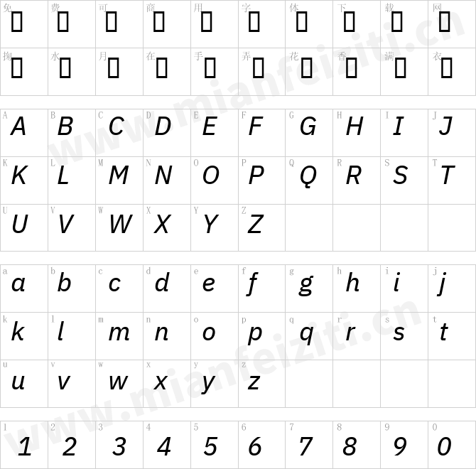 IBMPlexSans-TextItalic.ttf的字体映射预览图