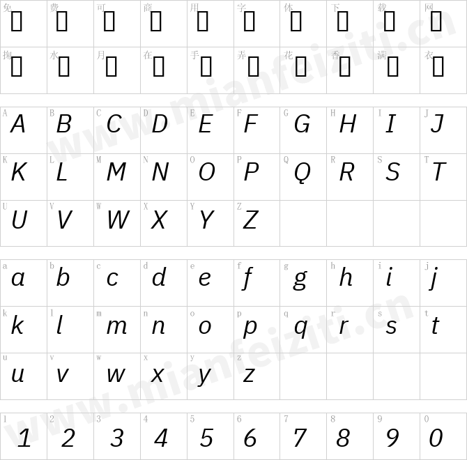 IBMPlexSans-Italic.ttf的字体映射预览图