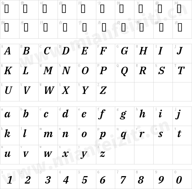 IBMPlexSerif-SemiBoldItalic.ttf的字体映射预览图