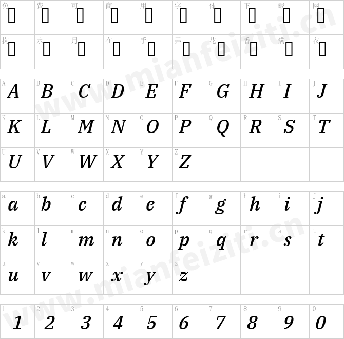 IBMPlexSerif-MediumItalic.ttf的字体映射预览图